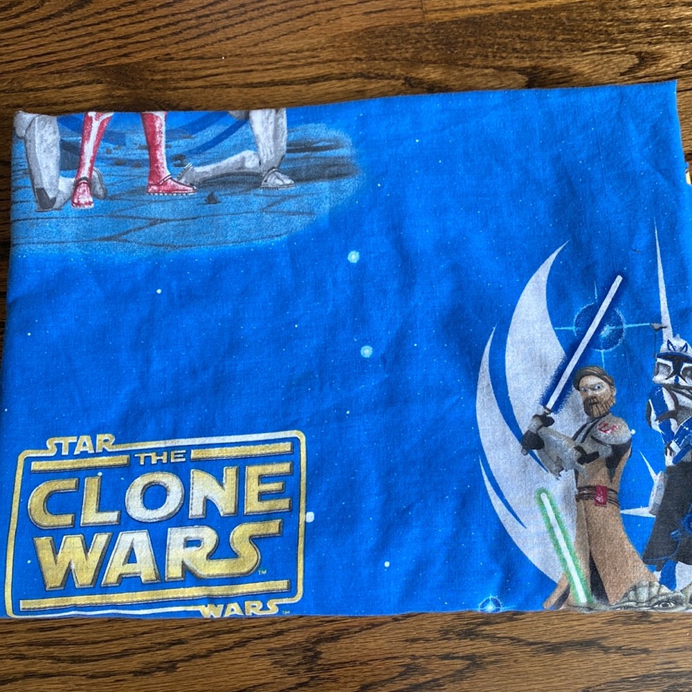 Star Wars The Clone Wars Blue Yoda Anakin Twin Flat Sheet Vintage
